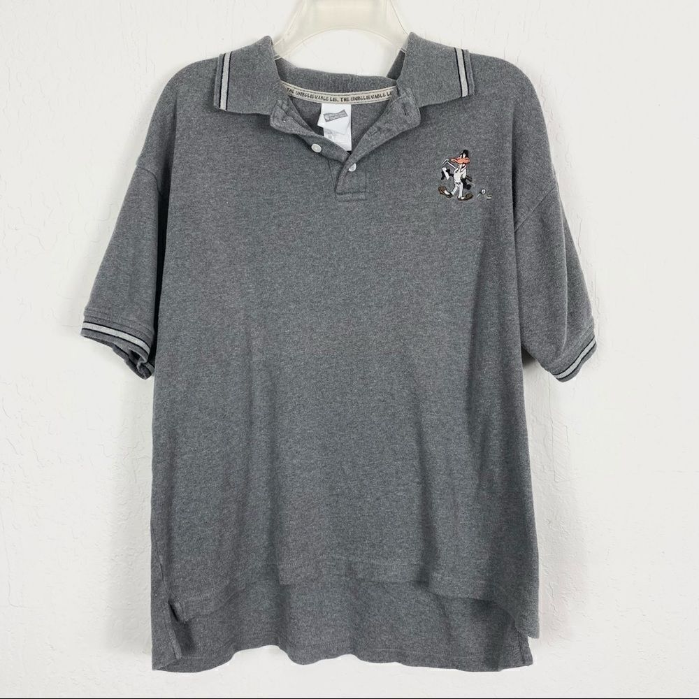 Vintage Looney Tunes Daffy Duck Grey Golf Polo